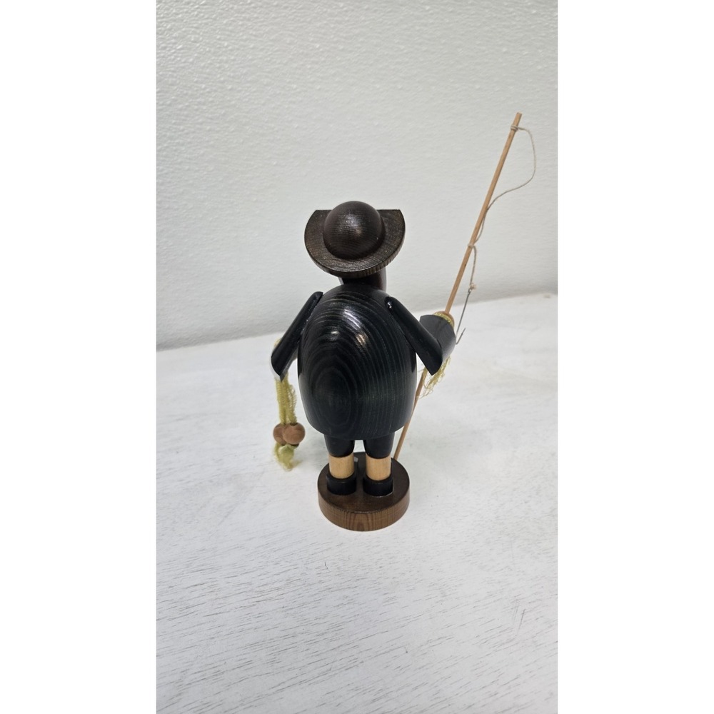 Vintage Erzgebirge Christmas German Smoker Fisherman Wood Incense Figurine - Picture 5 of 6